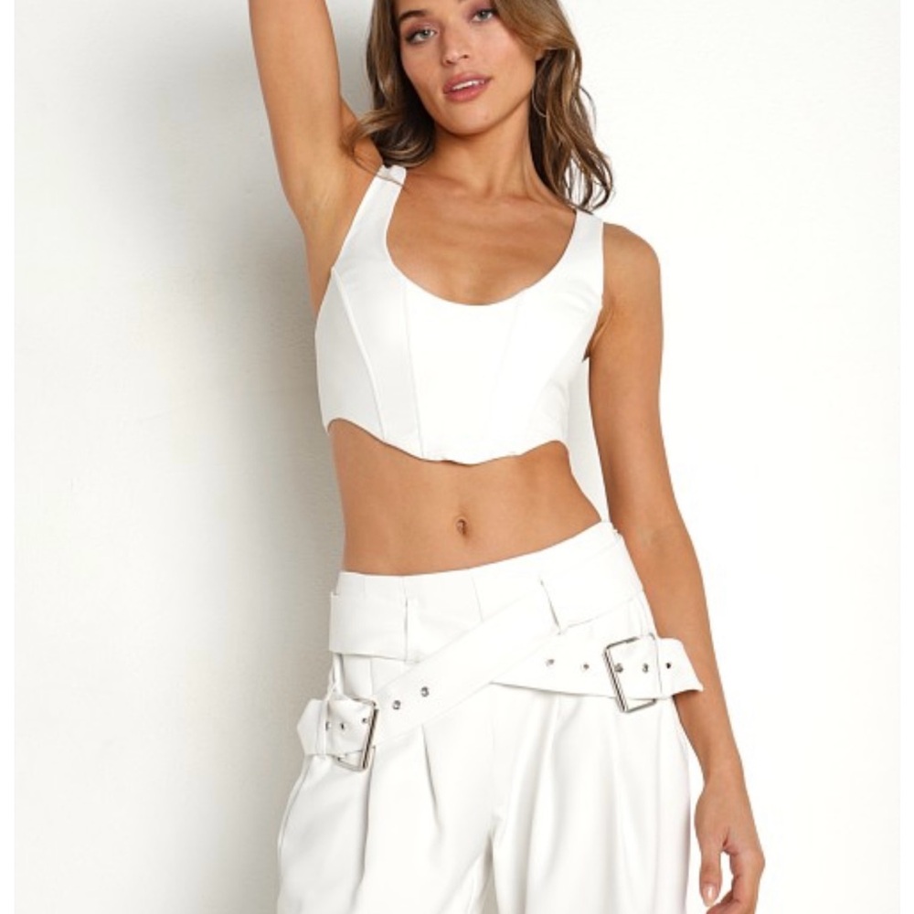 FOR LOVE & LEMONS NOMI CROP TOP IVORY, SZ. SMALL